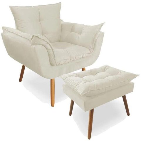 Poltrona com Puff Opala Decoração Quarto Amamentação Escritório Clínica Recepção Suede Bege