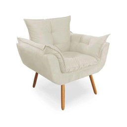 Poltrona com Puff Opala Decoração Quarto Amamentação Escritório Clínica Recepção Suede Bege - 2