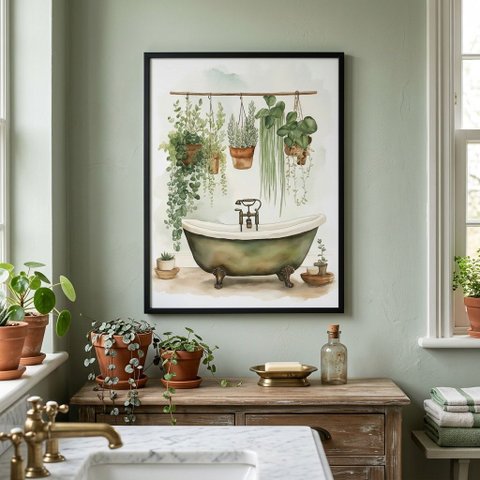 Quadro Decor Banheiro Plantinhas 24x18cm Mold Preta