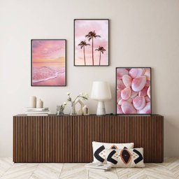 Kit 3 Quadros Fotografias Praia Rosada 33x24cm:madeira Branca - 1