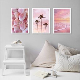 Kit 3 Quadros Fotografias Praia Rosada 33x24cm:madeira Branca - 2