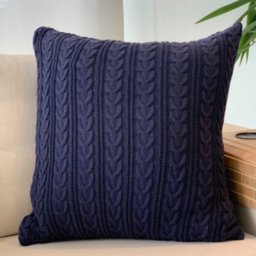 Almofada Tricot Azul Marinho Quadrada:Completa - 2