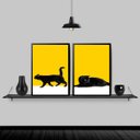 Ver imagem 2 de Kit 2 Quadros Gato Preto Fundo Amarelo 45x34cm:Madeira branca
