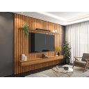 Ver imagem 1 de Painel Ripado Su 2.30m 3 Gavetões e Nicho para Tv até 75'' Cor Cinamomo Pt