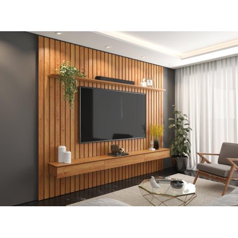 Painel Ripado Su 2.30m 3 Gavetões e Nicho para Tv até 75'' Cor Cinamomo Pt