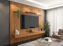 Ver imagem 1 de Painel Ripado Su 2.30m 3 Gavetões e Nicho para Tv até 75'' Cor Cinamomo Pt