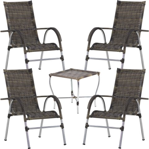 Jogo 4 Cadeiras e Mesa para Área, Jardim e Churrasqueira Trama Original