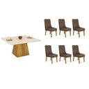 Ver imagem 1 de Conjunto: Mesa Sala Jantar Itália C/ Tampo Madeirado C/ Vidro Curvo 136x136cm e 6 Cadeiras Jade