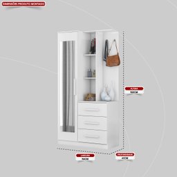 Armário Multiuso Cômoda com Espelho 1 Porta 3 Gavetas 3 Prateleiras e Nichos Brisa Demóbile - 4 Armário Multiuso Cômoda com Espelho 1 Porta 3 Gavetas 3 Prateleiras e Nichos Brisa Demóbile - 4