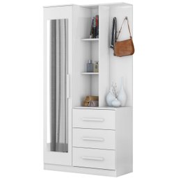 Armário Multiuso Cômoda com Espelho 1 Porta 3 Gavetas 3 Prateleiras e Nichos Brisa Demóbile - 2 Armário Multiuso Cômoda com Espelho 1 Porta 3 Gavetas 3 Prateleiras e Nichos Brisa Demóbile - 2