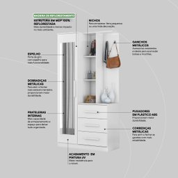 Armário Multiuso Cômoda com Espelho 1 Porta 3 Gavetas 3 Prateleiras e Nichos Brisa Demóbile - 11 Armário Multiuso Cômoda com Espelho 1 Porta 3 Gavetas 3 Prateleiras e Nichos Brisa Demóbile - 11