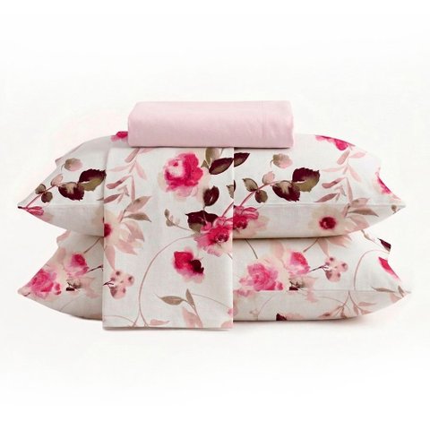 Jogo de Cama de Casal 150 Fios Duplo 4 Peças Floral Elara Camesa