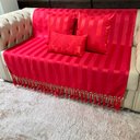 Ver imagem 1 de Kit Manta Listrada, 2 Capas de Almofadas e 1 Almofada Retangular Vermelho 45cmx45cm