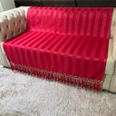 Ver imagem 3 de Kit Manta Listrada, 2 Capas de Almofadas e 1 Almofada Retangular Vermelho 45cmx45cm