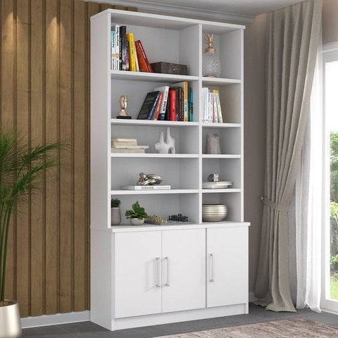 Estante Multiuso de Livros 3 Portas Moderno 100% MDF 223CMX117CM Branco