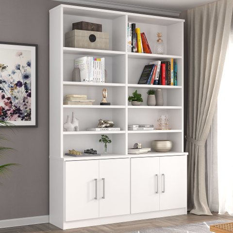 Estante de Livros Moderno MDF 154CMX223CM 4 Portas Branco