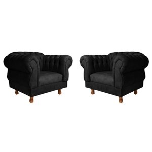 Kit 2 Poltronas Elisabeth Chesterfield Capitone Suede Preto / Barbearia, TV, Sala estar
