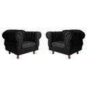 Ver imagem 1 de Kit 2 Poltronas Elisabeth Chesterfield Capitone Suede Preto / Barbearia, TV, Sala estar
