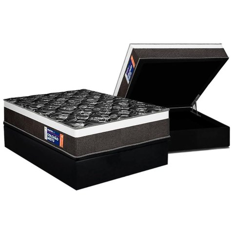 Cama Box Baú Casal: Colchão Ortopédico Plumatex D33 Selectus + Base Crc Suede Black (138x188)