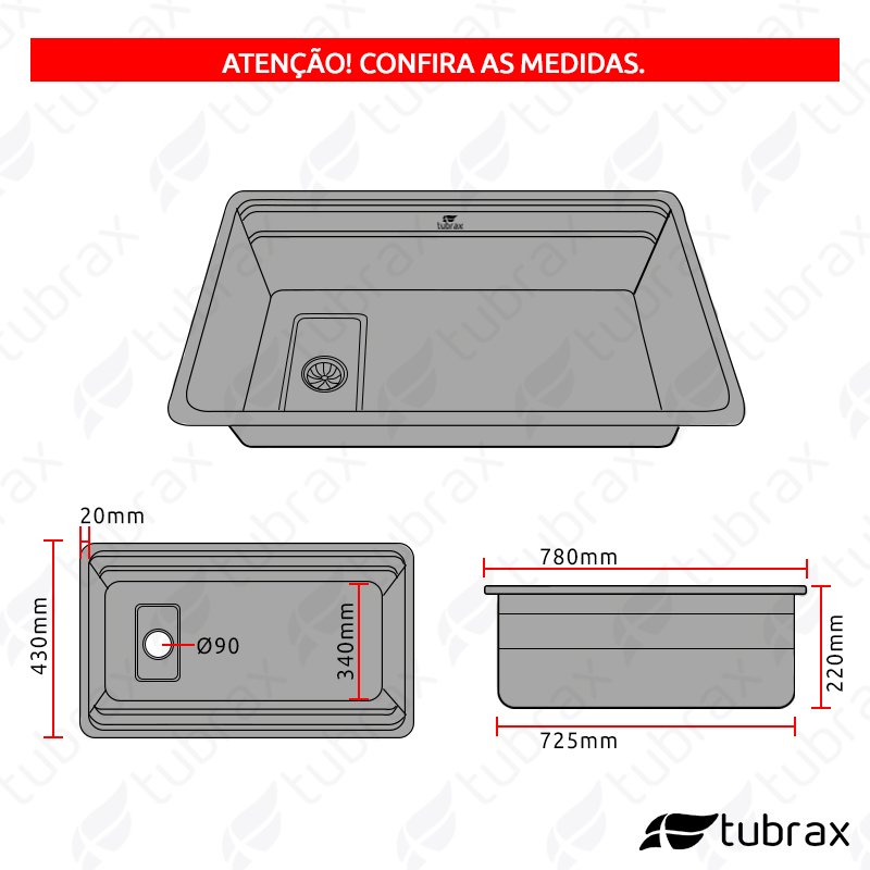 Pia Cuba de Cozinha em Aço Inox 304 - 78X43 Cor Preta - Tubrax - 3