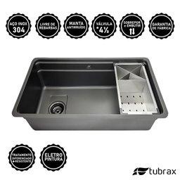 Pia Cuba de Cozinha em Aço Inox 304 - 78X43 Cor Preta - Tubrax - 2