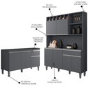Ver imagem 4 de Cozinha Compacta Alice e Balcão Gabinete com Tampo Tatiane 120cm Cinza - Ajl Móveis