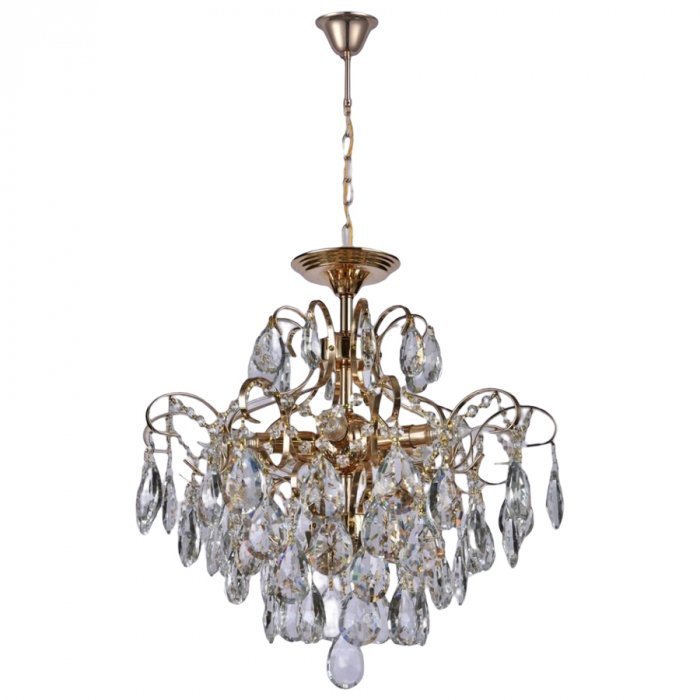 Lustre Pendente Cristal Bivolt Ø50x50cm Metal Dourado 5xe14 - Sindora Iluminação Dcd00474