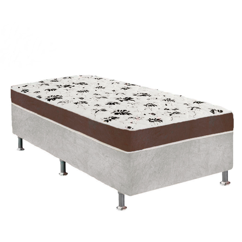 Cama Box Solteiro Suede Cinza + Colchão Solteiro Suede Marrom Espuma 88x188x55