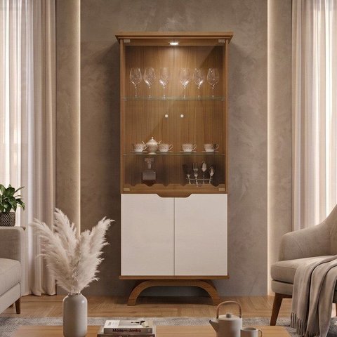 Cristaleira 4 Portas Nicho Adega 100% MDF Vidro e LED Vicenza Cinamomo Off