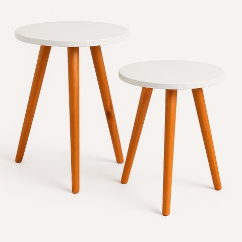Kit 2 Mesas Cora de Canto Redondas Pé Palito Mdf Branca Mesa Lateral para Sala Quarto Escritório