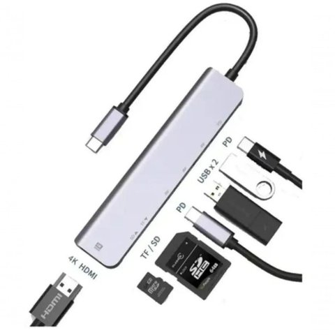 Hub Estação 7x1 Type C Macbook X Usb-c Pd Usb 3.0 Sd Tf Hdmi 4k