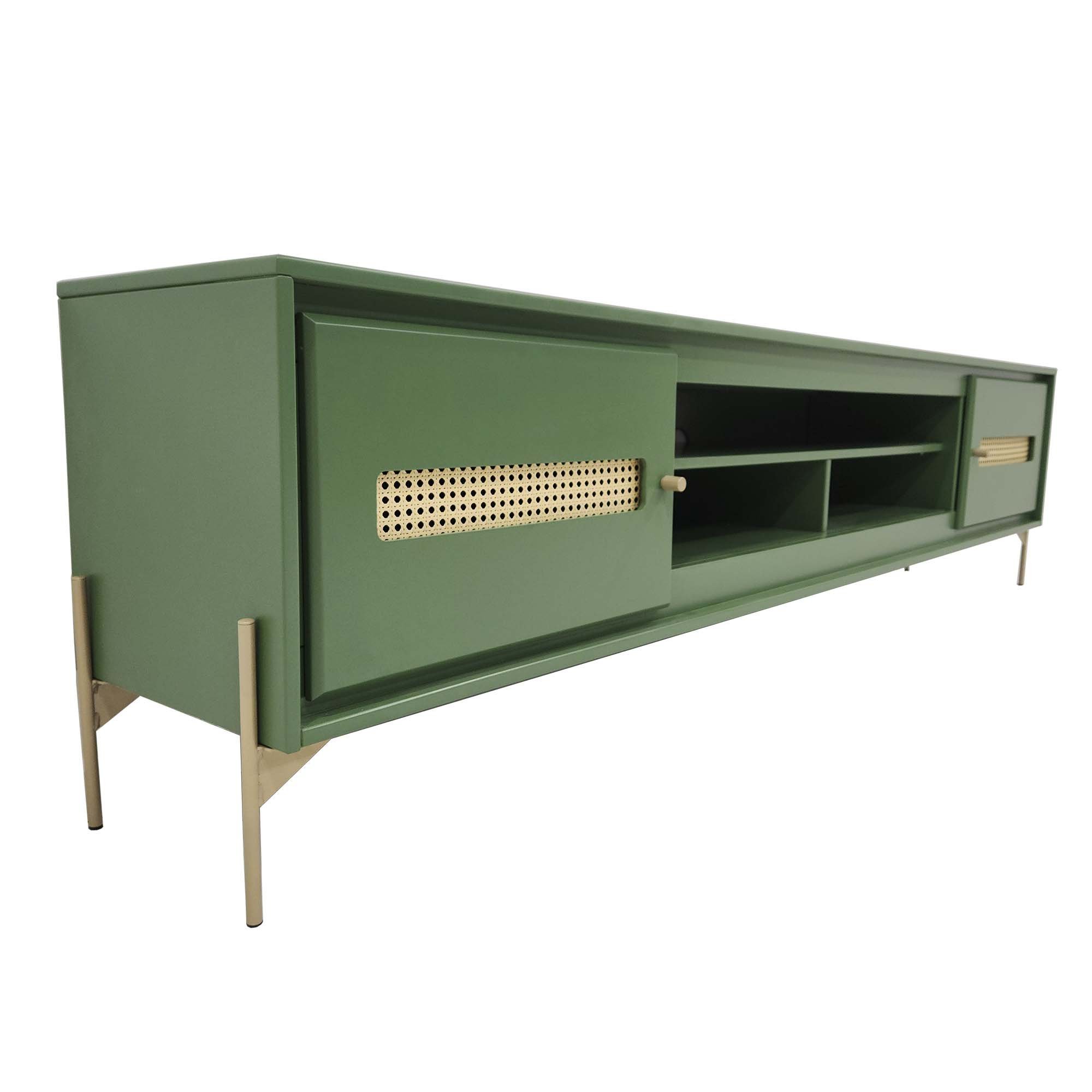 Rack Sala Tv até 75 Polegadas Paraty 220 Cm Laca Pés Metal Palhinha Verde - 3