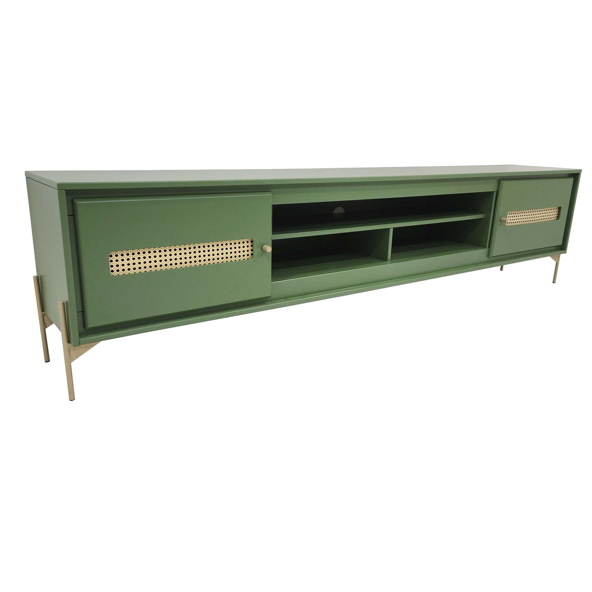 Rack Sala Tv até 75 Polegadas Paraty 220 Cm Laca Pés Metal Palhinha Verde