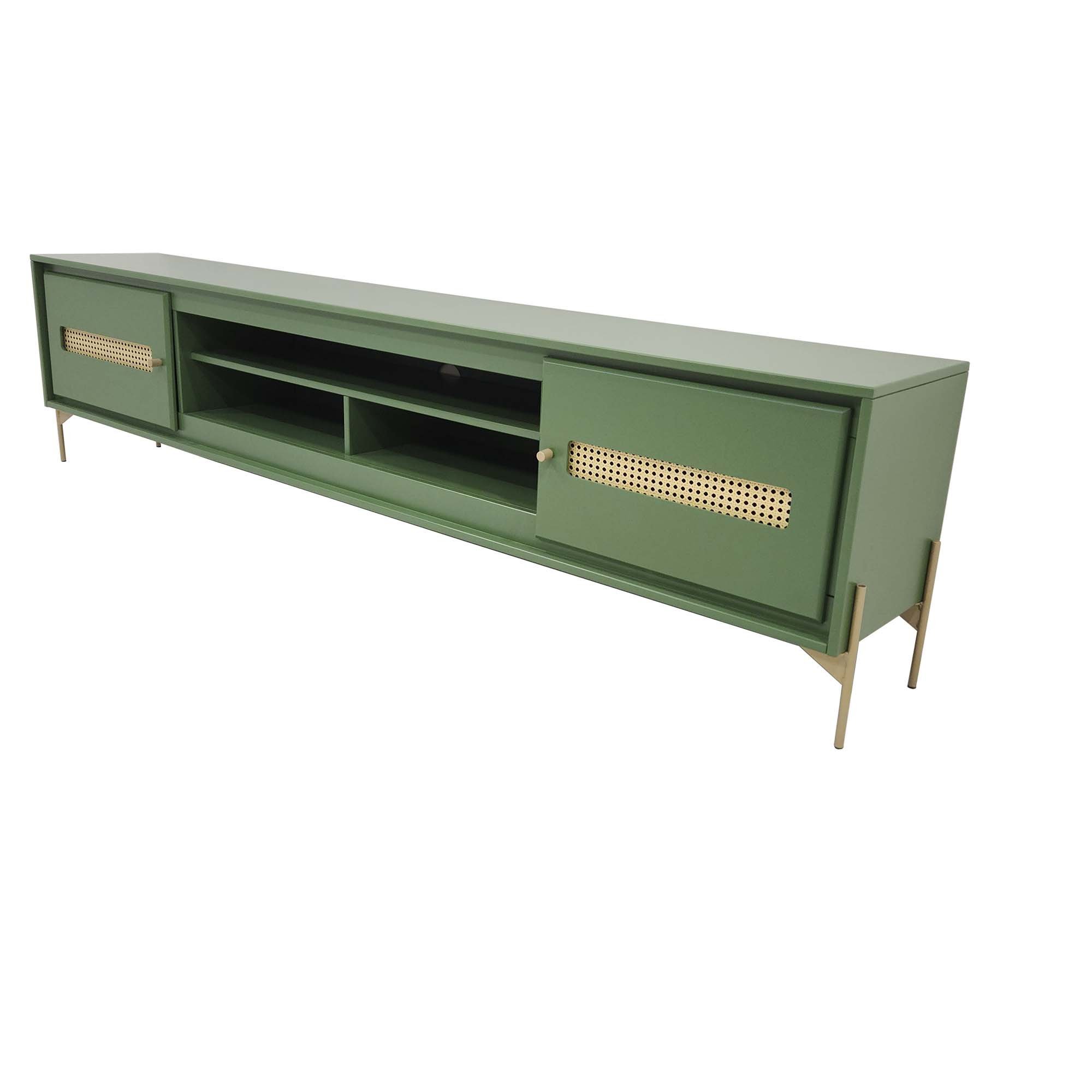 Rack Sala Tv até 75 Polegadas Paraty 220 Cm Laca Pés Metal Palhinha Verde - 4