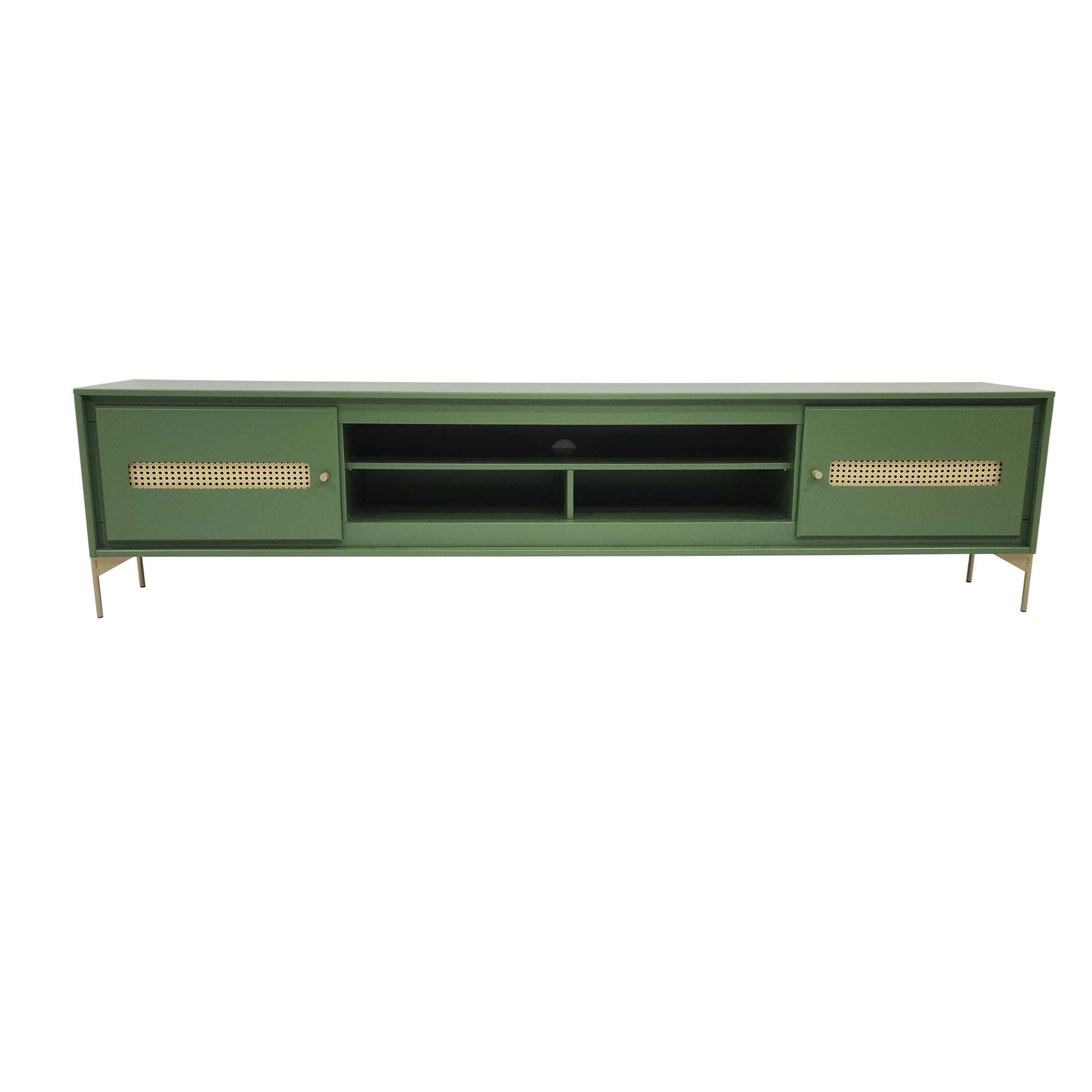 Rack Sala Tv até 75 Polegadas Paraty 220 Cm Laca Pés Metal Palhinha Verde - 2