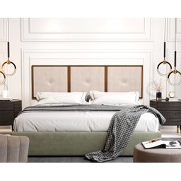 Painel Cabeceira Box King 1,95 Detalhe Madeira Suede Bege - Comprar Moveis em Casa - 1
