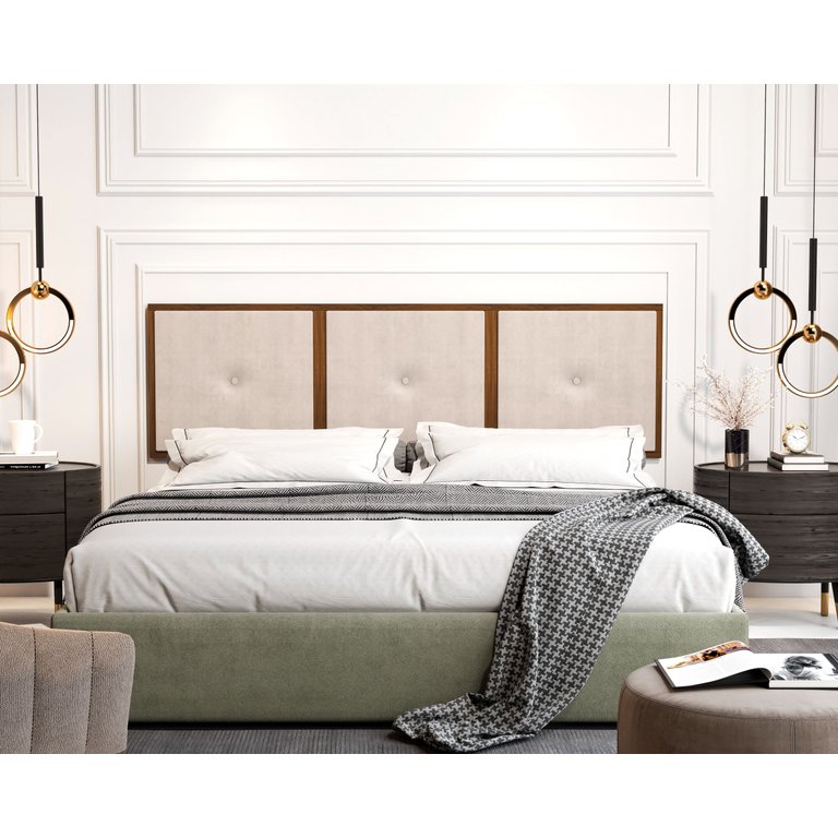 Painel Cabeceira Box King 1,95 Detalhe Madeira Suede Bege - Comprar Moveis em Casa
