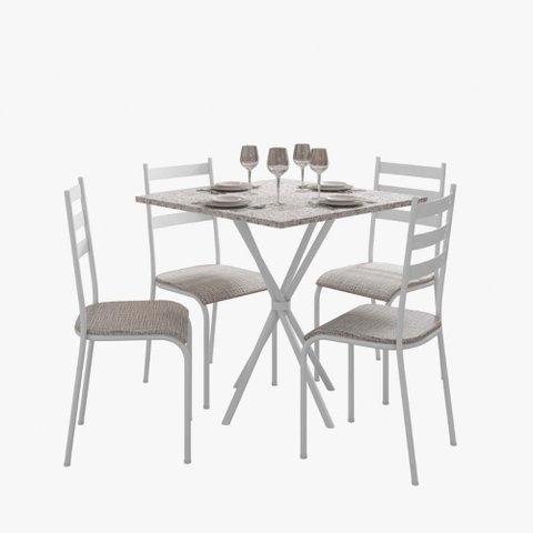 Kit Mesa Diamante 541 Sala de Jantar 4 Cadeiras Pés Tubular Cinza/branco