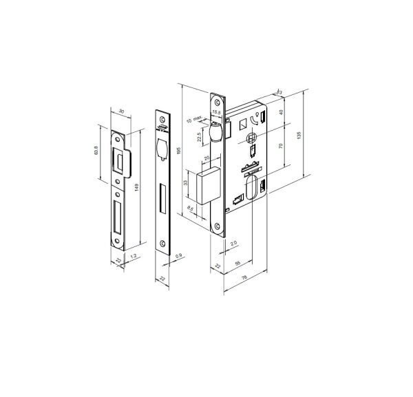 FECHADURA ROLETE PIVOTANTE EXTERNA IMAB 1710 REDONDA ACETINADA ESCOVADA E77 55MM - 2