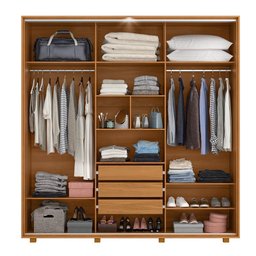 Guarda Roupa Casal Luminare 3 Portas de Correr e Espelho Carvalho Grife/Off White/Carvalho Grife - P - 3