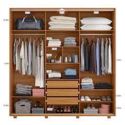 Guarda Roupa Casal Luminare 3 Portas de Correr e Espelho Carvalho Grife/Off White/Carvalho Grife - P - 5