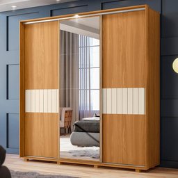 Guarda Roupa Casal Luminare 3 Portas de Correr e Espelho Carvalho Grife/Off White/Carvalho Grife - P - 2