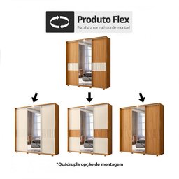 Guarda Roupa Casal Luminare 3 Portas de Correr e Espelho Carvalho Grife/Off White/Carvalho Grife - P - 4