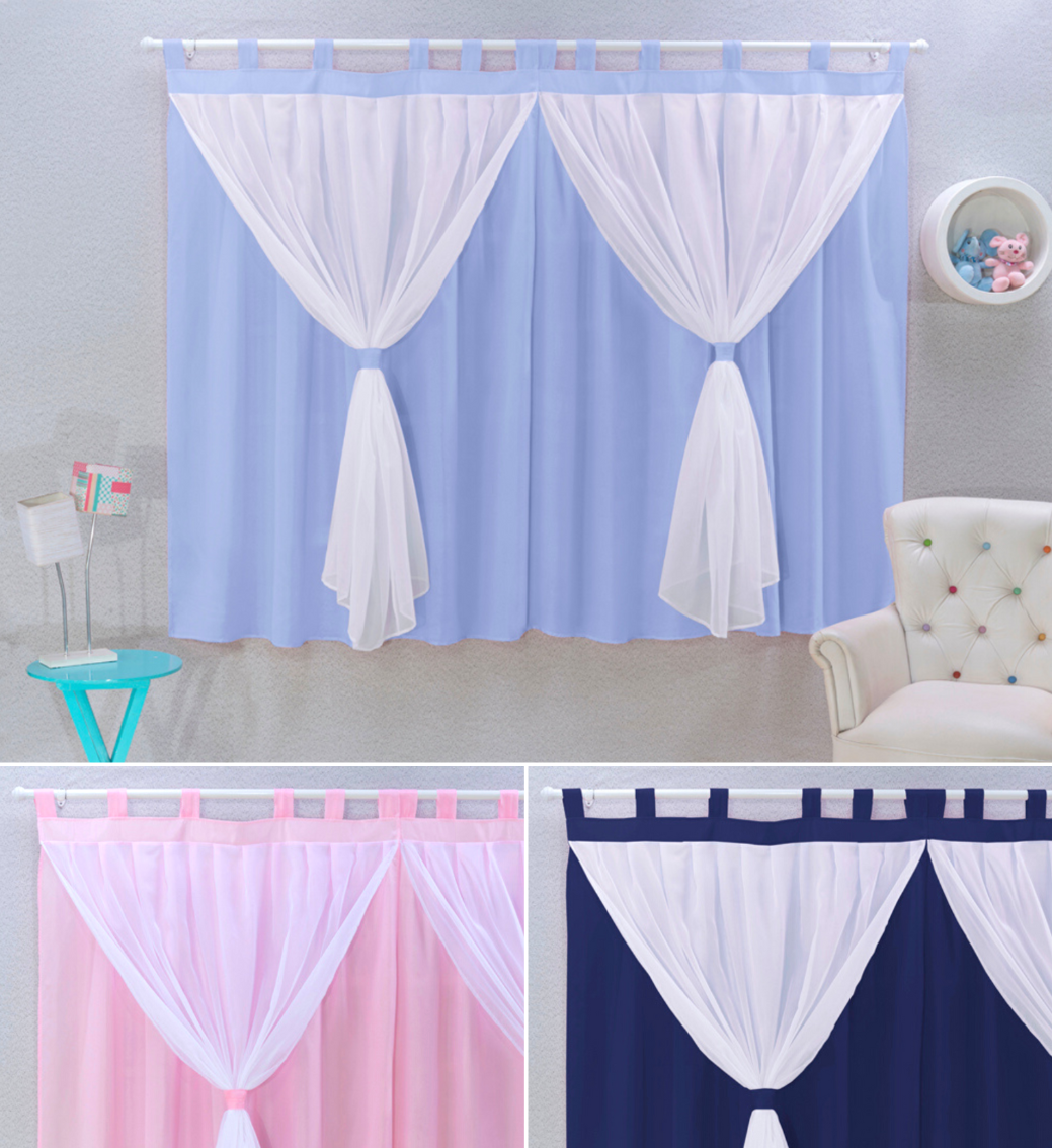 cortinas quarto infantil bebê persiana menina (o) criança + voil delicada luxo - 6