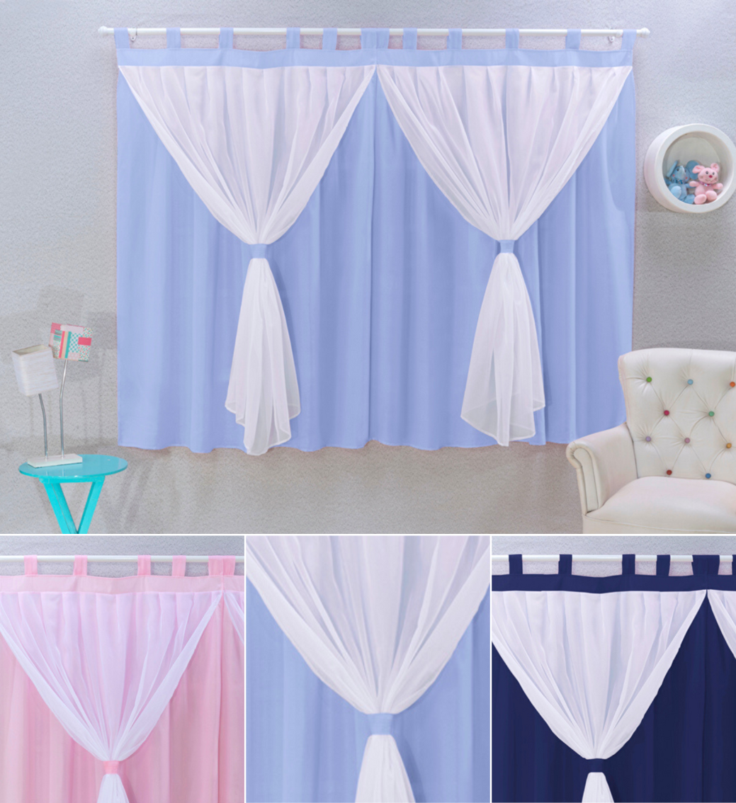 cortinas quarto infantil bebê persiana menina (o) criança + voil delicada luxo - 1