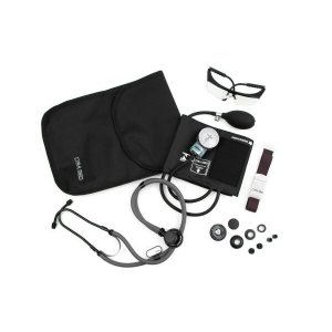 Kit Acadêmico Cinza (Ap. Pressão Art. Adulto Nylon Fecho de Contato + Estetoscópio Rappaport BLACK)