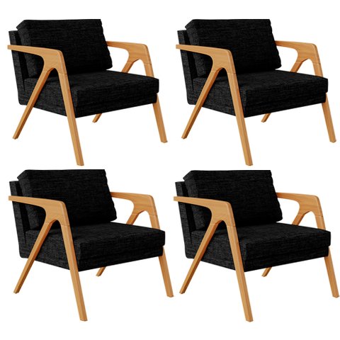 Kit 4 Poltronas Decorativa para Sala Estar Pietra Estrutura de Madeira L02 Linho Chumbo - Lyam