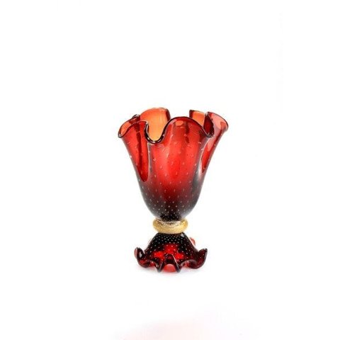 Vaso Em Cristal Murano Vermelho Com Ouro 24 K - São Marcos