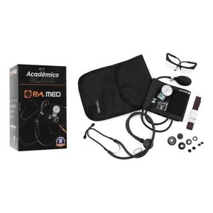 Kit Acadêmico Black (Ap. Pressão Art. Adulto Nylon Fecho de Contato Estetoscópio Rappaport BLACK) – 