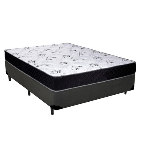 Cama Box Casal + Colchão Espuma D33 com EPS Acolchões Sintético 70x138x188:Cinza